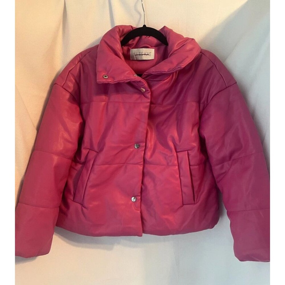 Anthropologie Jules Kae Pink Faux Leather Puffer Jacket